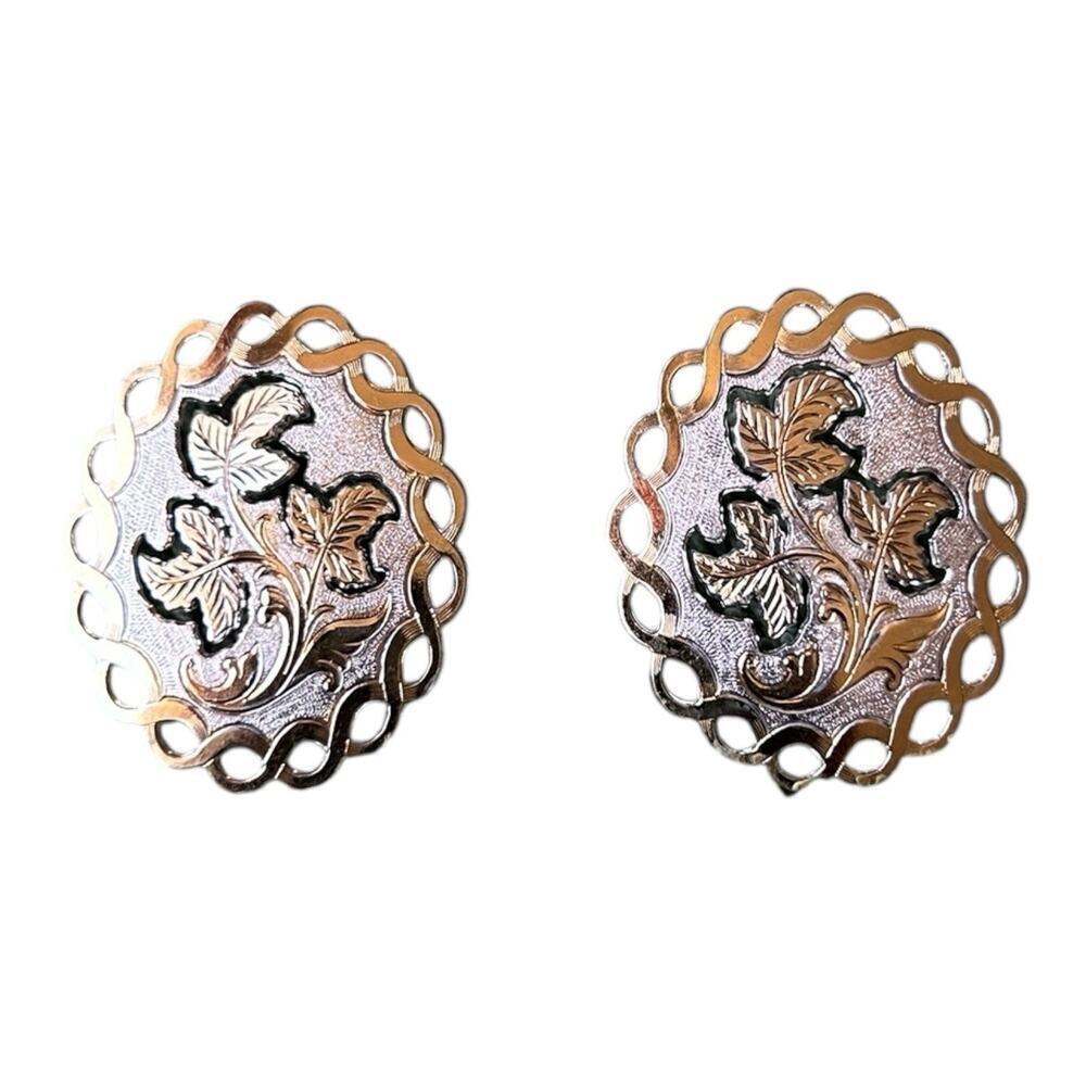 Vintage Montana Silversmiths Oval Post Earrings Plant Leaves Preloved Western - Picture 8 of 9